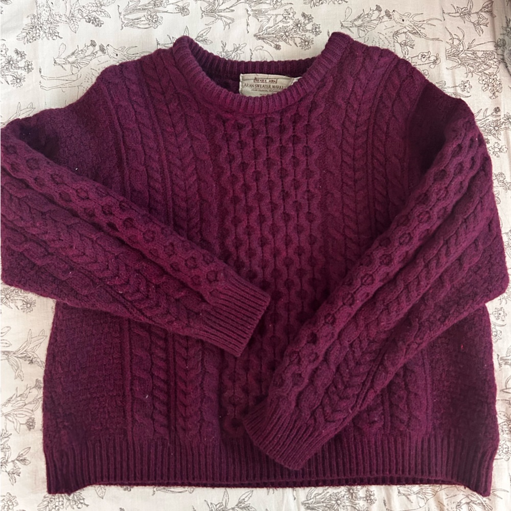 100% Merino Wool Maroon Cable Knit Sweater